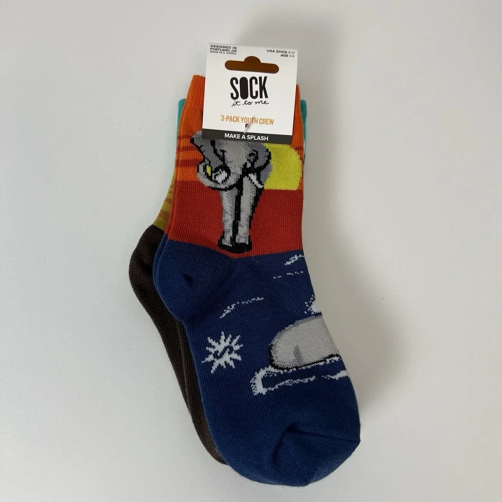 Sock it to me 3- pack youth crew-make a splash‎ Shoe 8-13 age 3-6 unisex